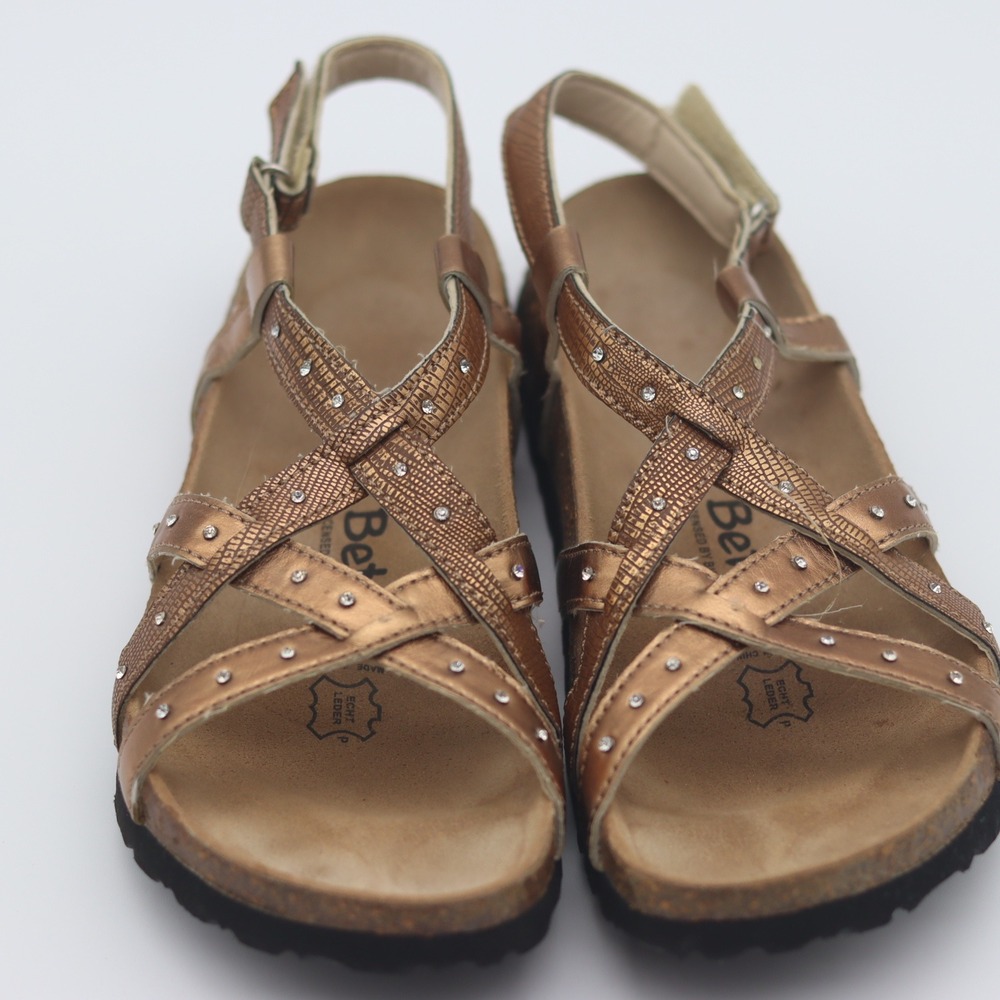 Betula by Birkenstock Womens Bronze Metallic Rhinestone Strappy Sandals Size 38